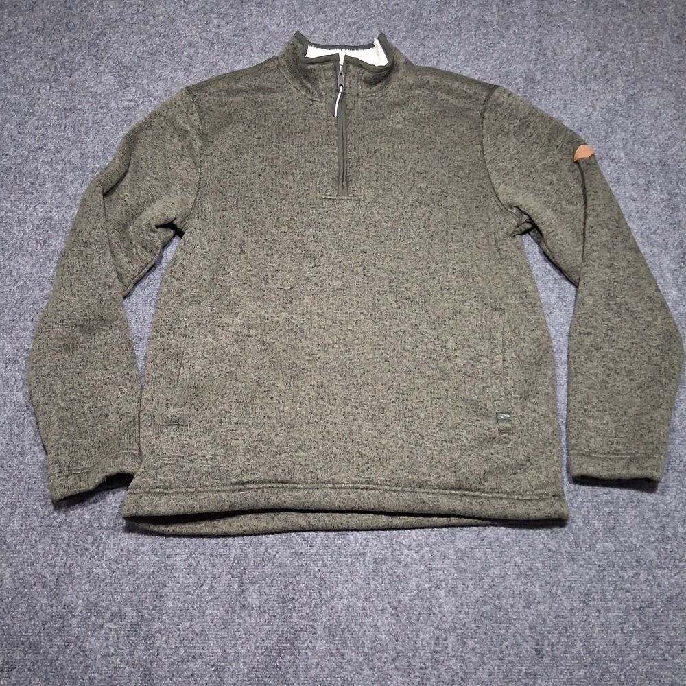 Orvis Sweater Mens Large Green Sherpa Deep Pile Fleece Quarter Zip Thick Chunky